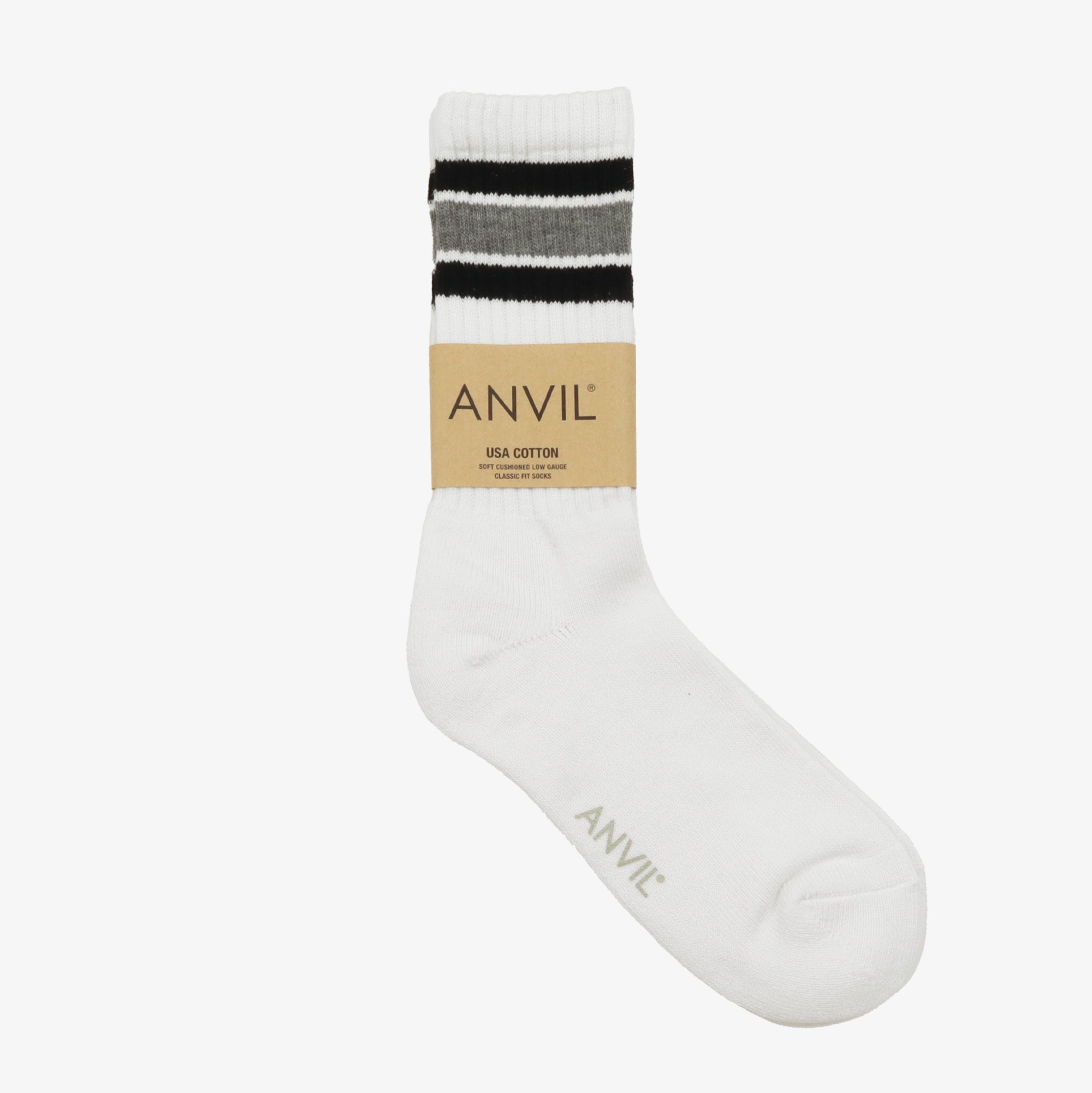 USA Cotton Crew Sock - Black/Grey