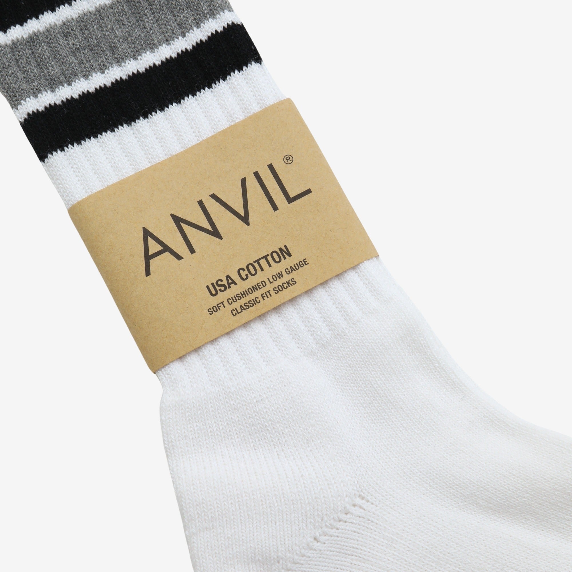 USA Cotton Crew Sock - Black/Grey