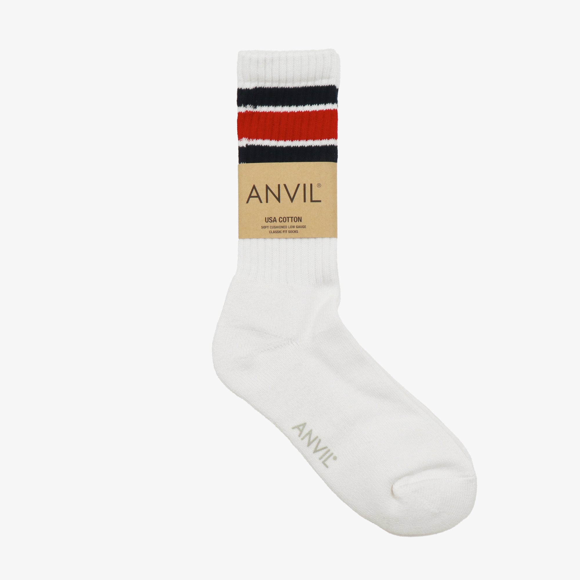 USA Cotton Crew Sock - Navy/Red