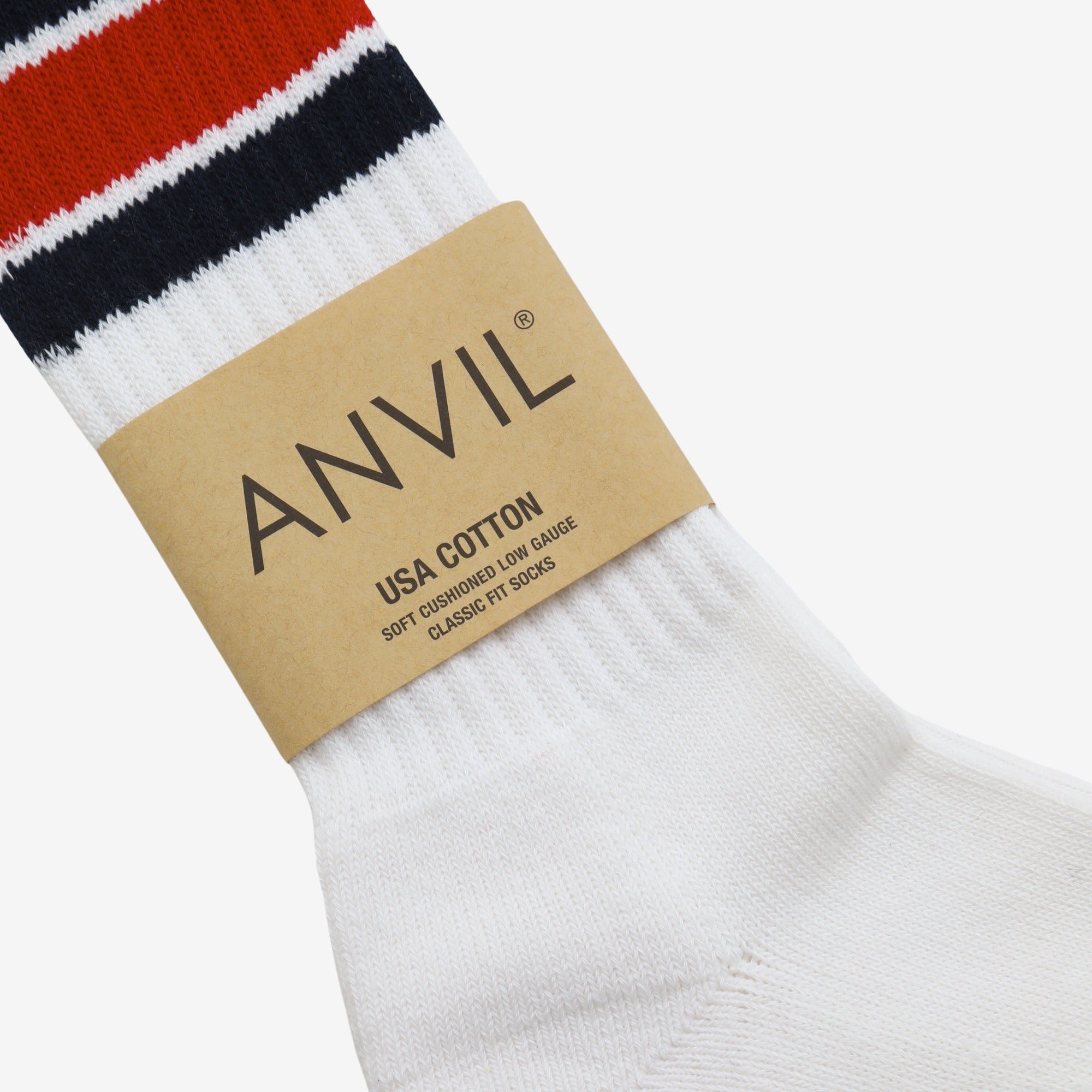 USA Cotton Crew Sock - Navy/Red