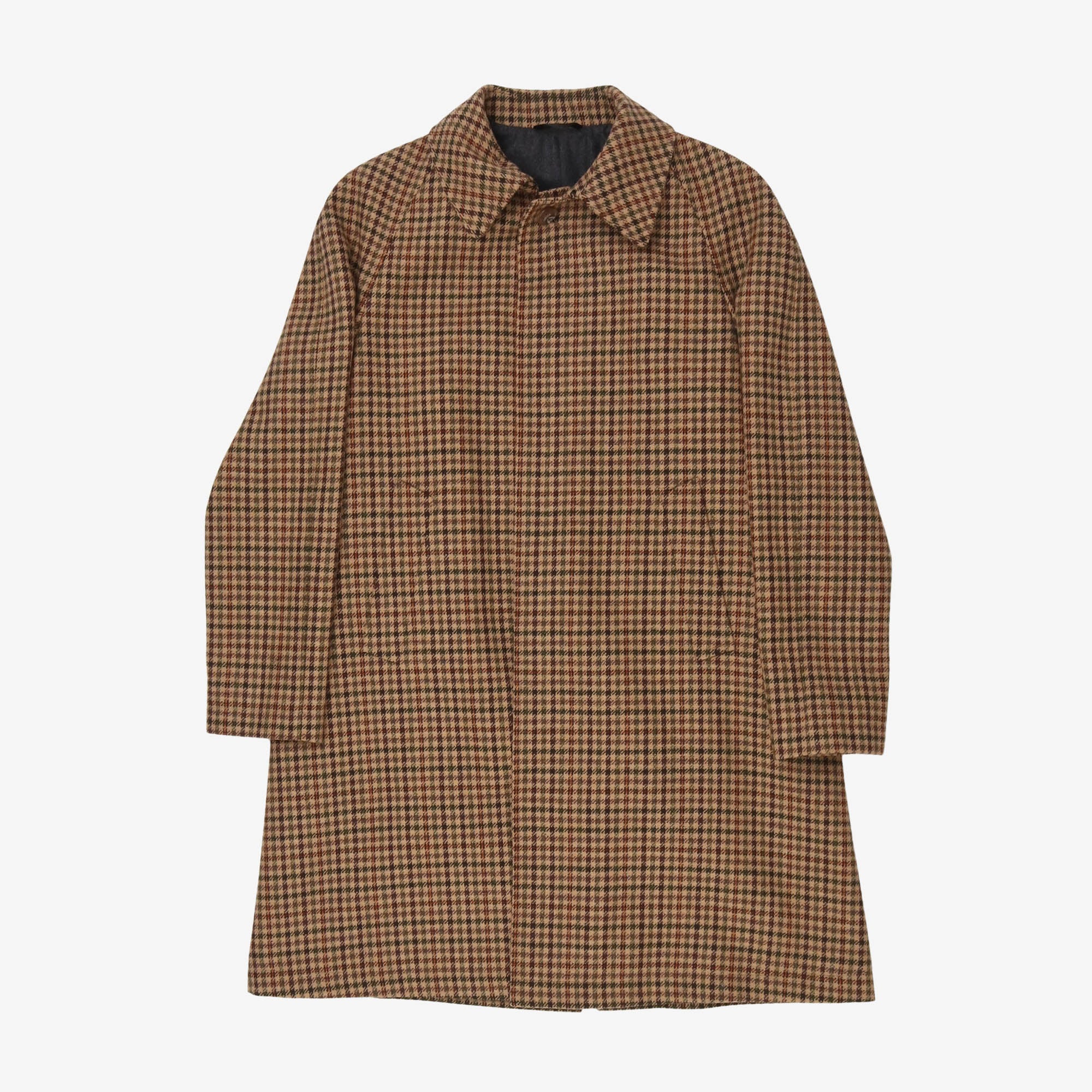 Houndstooth Check Wool Raglan Coat