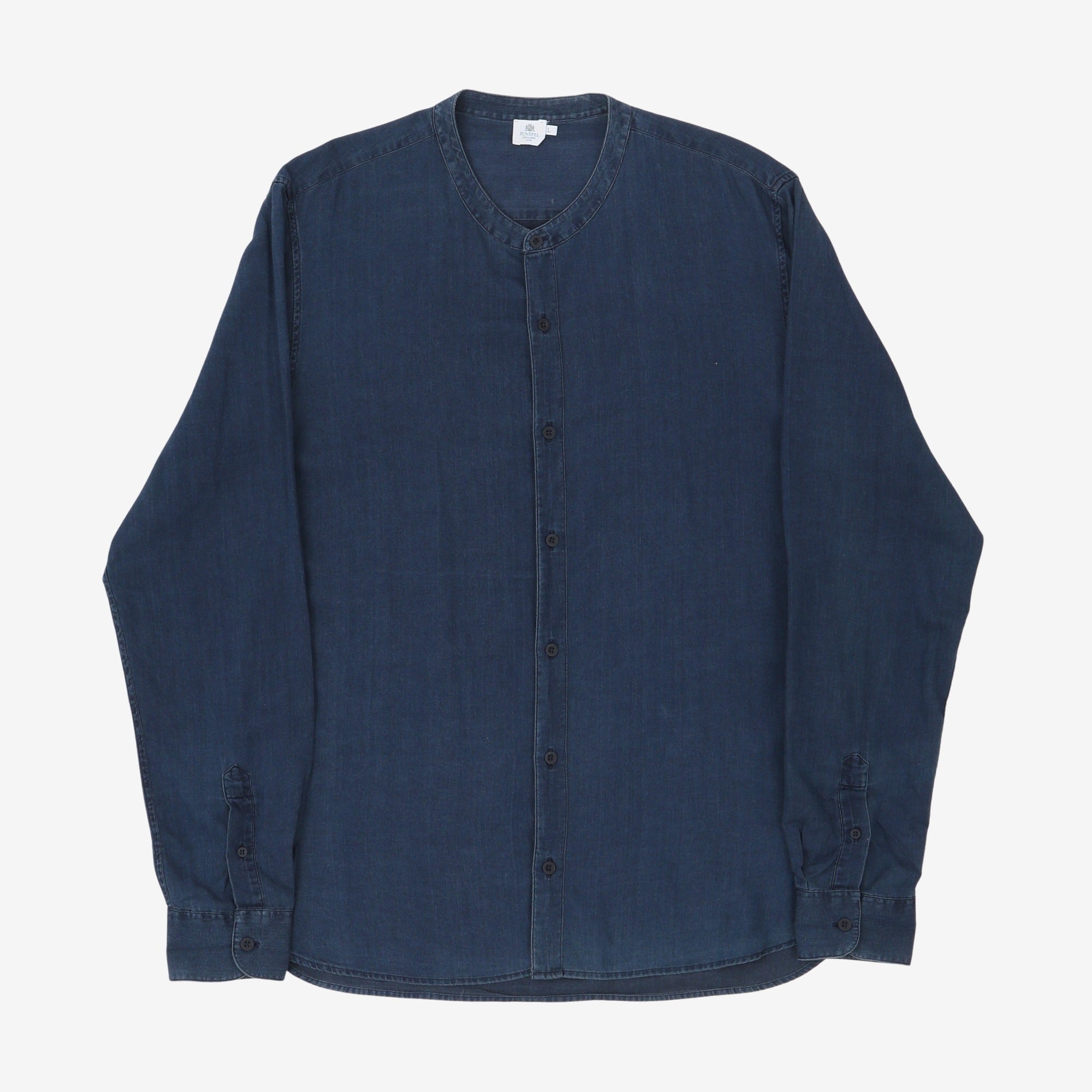 Collarless Denim Shirt