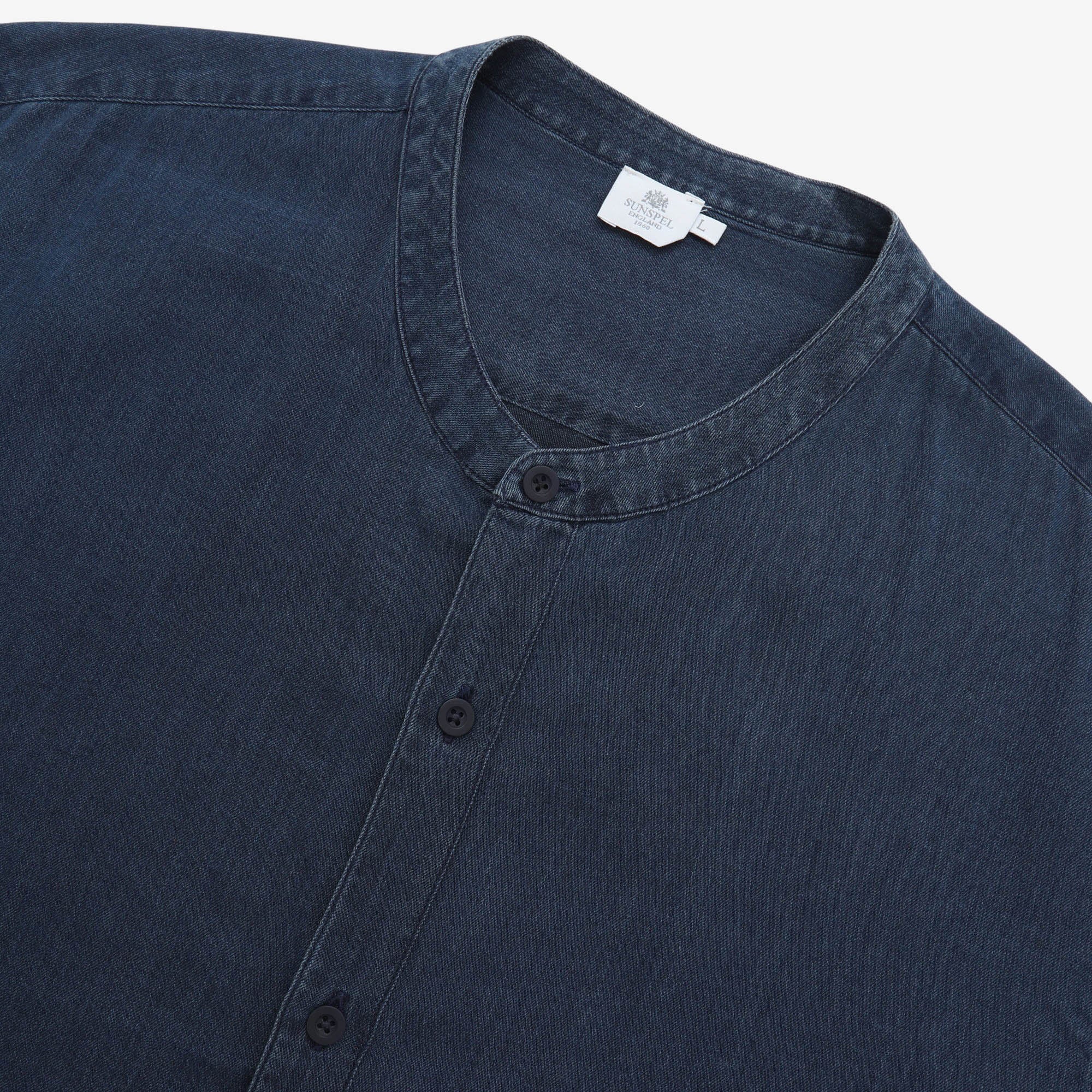 Collarless Denim Shirt