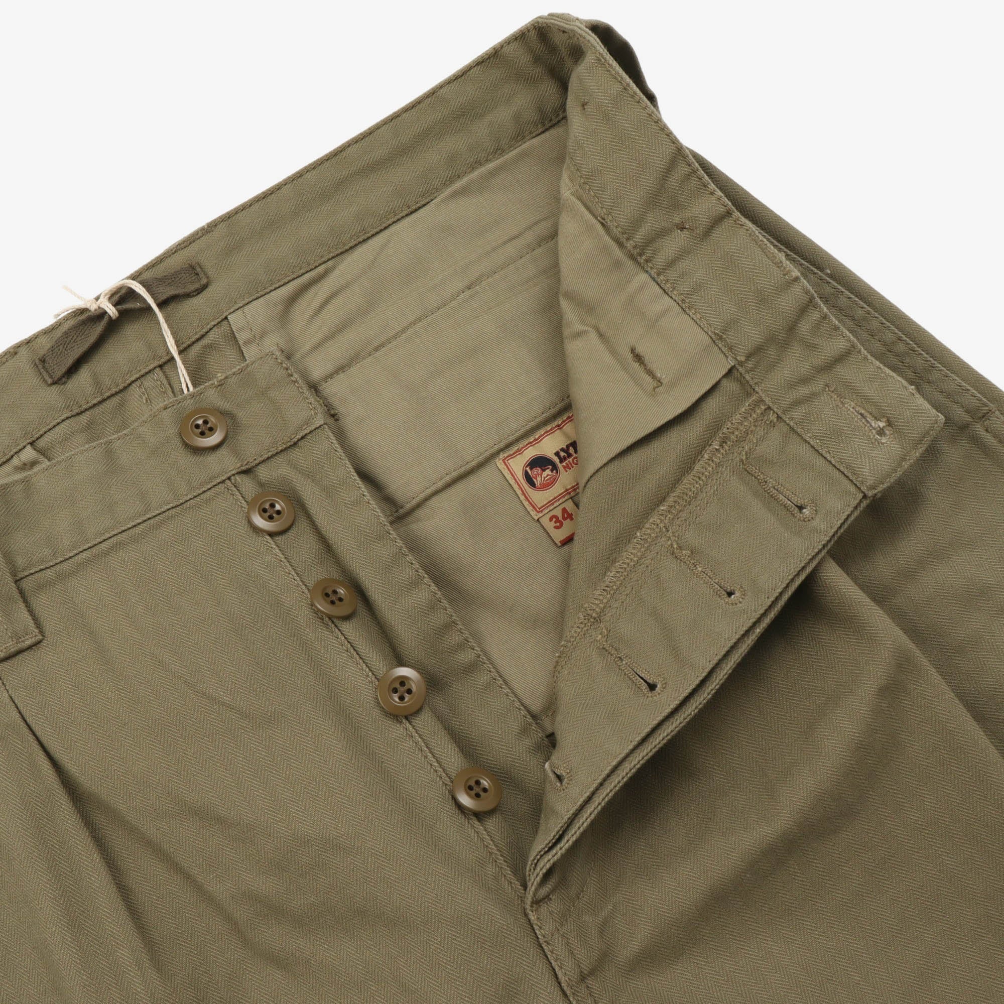 Pleated Herringbone Chino