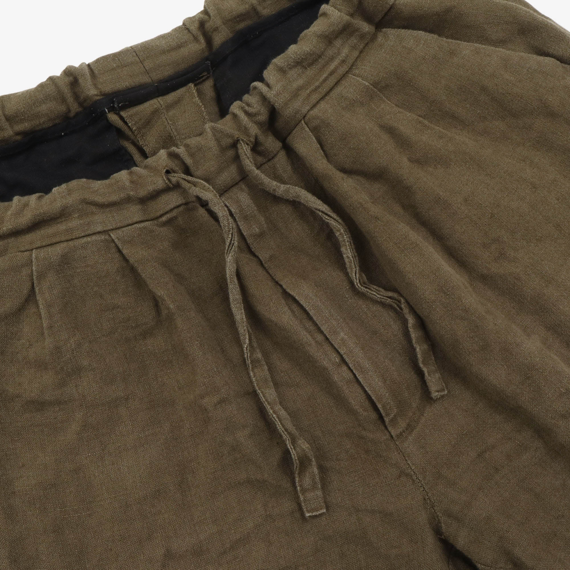 Drawstring Pleated Linen Trousers