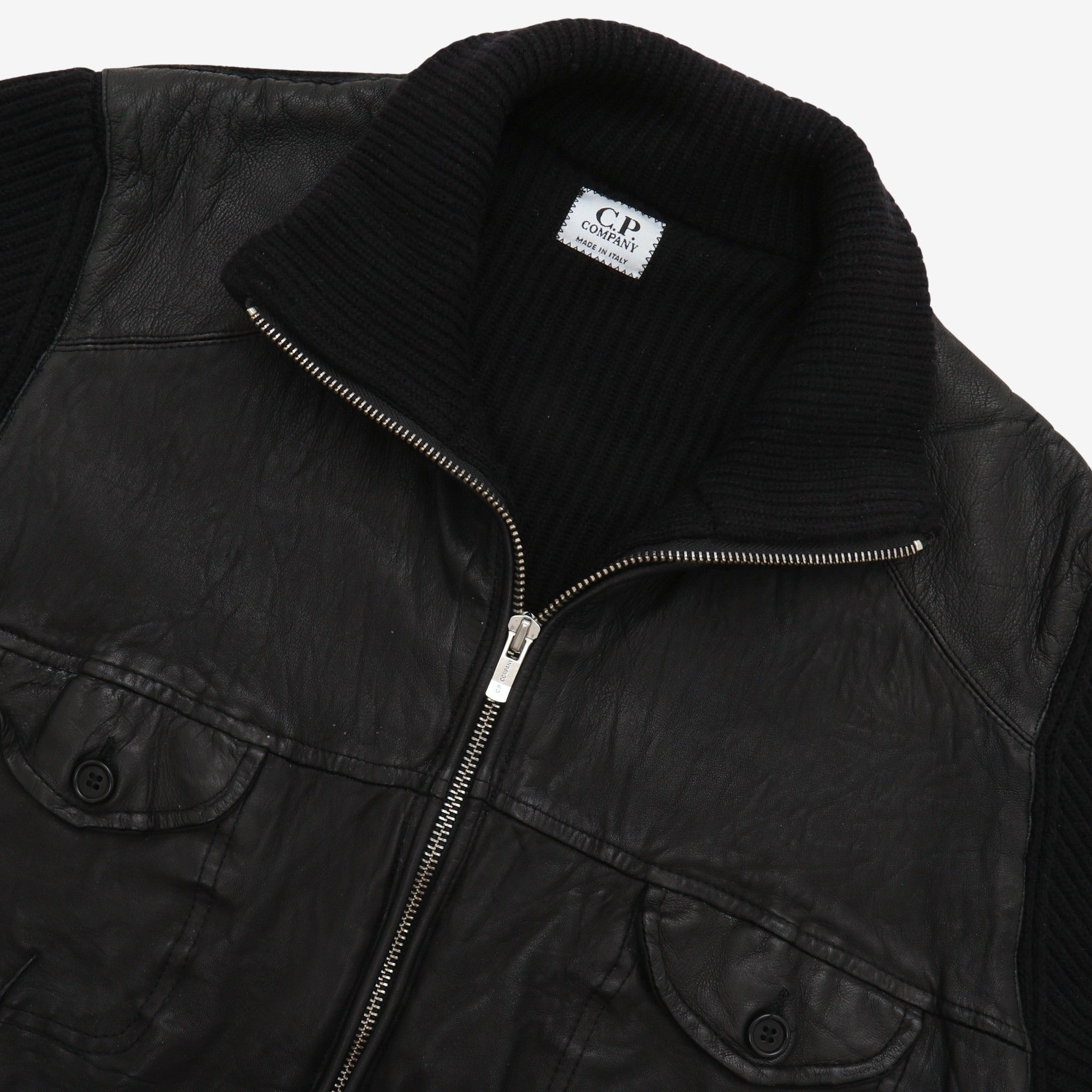 Leather Wool Front Zip Cardigan